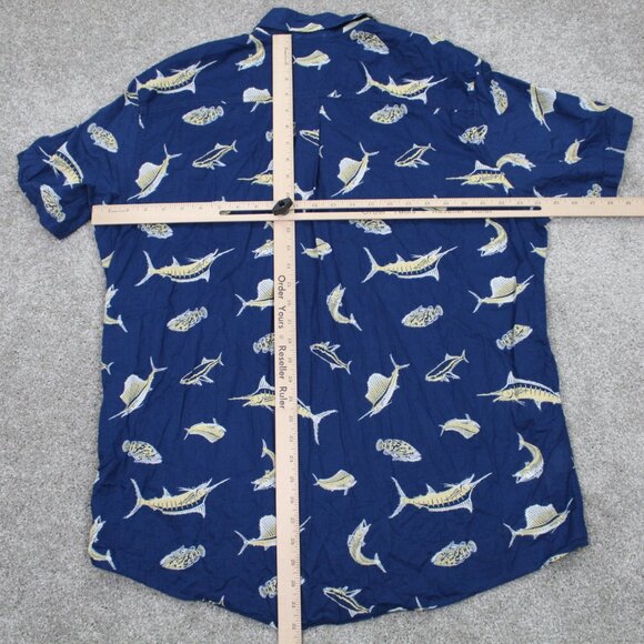 Eddie Bauer Shirt Mens TXL XL-Tall Blue Fish Print Classic Fit S/S Button Down - Picture 10 of 12